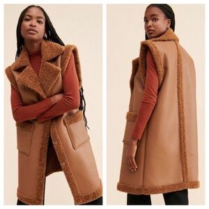 BLANKNYC Womens Vegan Leather Sherpa Vest Luxury Bonded Touch And Go brown large